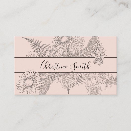 ミニマリストピンク赤面ライン描フローラ美しい 名刺 (正面)
