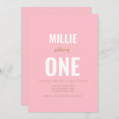 ミニマリストピンク1st誕生日招待状 招待状 (正面/裏面)