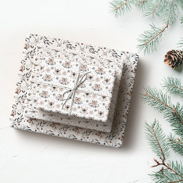 ミニマリストピンク&グレークリスマス動物のパターン ラッピングペーパーシート