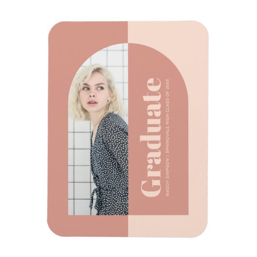 ミニマリストピーチピンクアーチフォト卒業記念アヌン マグネット (縦)