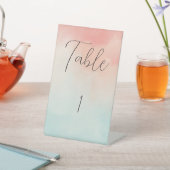 ミニマリストピーチ&ターコイズ結婚のテーブル番号 台座サイン (インサイチュ)