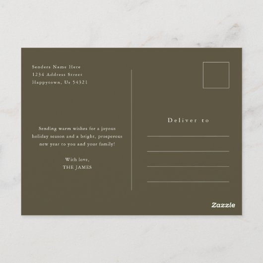 ミニマリストファミリーフォーフォトハッピーホリデー ポストカード (裏面)