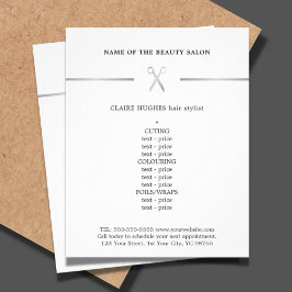 ミニマリストフェイクシルバーシザーヘアスタイリストメニュー チラシ