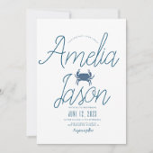 ミニマリストフェイクブルーフォイルスクリプ結婚トカニ 招待状 (正面)