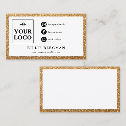 ミニマリストフェイク金ゴールドグリッターソーシャルメディアロゴ 名刺 (正面/裏面)