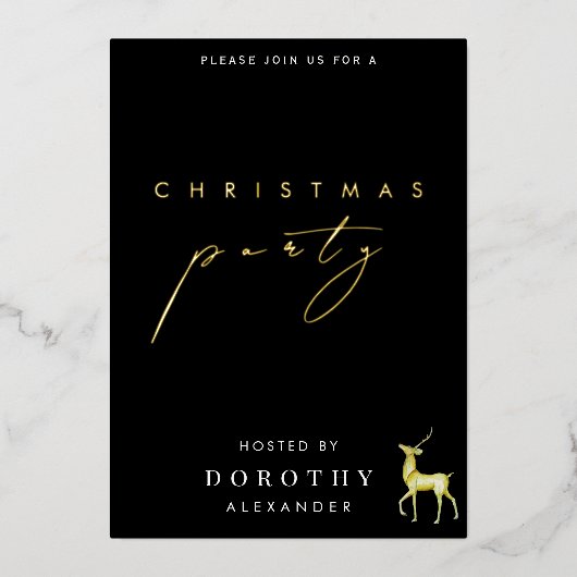 ミニマリストフォイルクリスマスパーティの招待状 箔シーズンカード (正面)