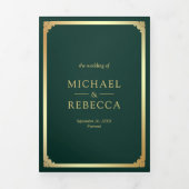 ミニマリストフォトエメラルドゴールドQRコードウェディング 三つ折り招待状 (カバー)