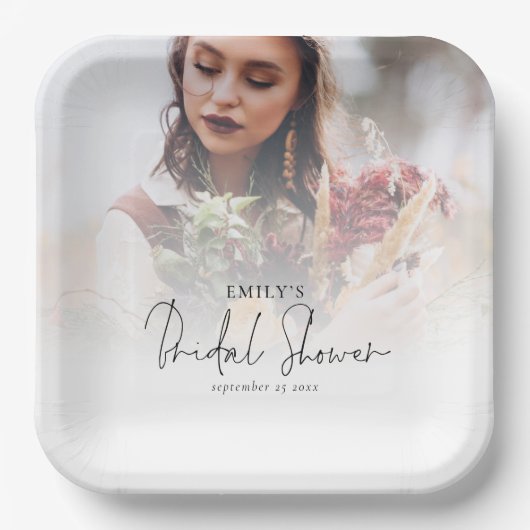 ミニマリストフォトオーバーレイブライダルシャワー ペーパープレート (正面)