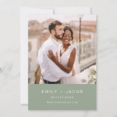 ミニマリストフォトコラージュの結婚式 サググリーン 招待状 (裏面)