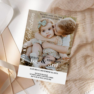 ミニマリストフォトダブルお祝い誕生日 招待状