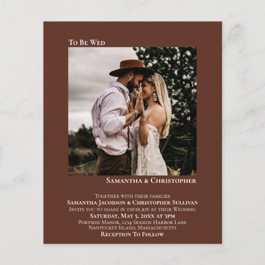 ミニマリストフォトブラウンBUDGET結婚式の招待 (正面)