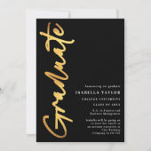 ミニマリストフォトブラック金ゴールド卒業 案内状 (正面)