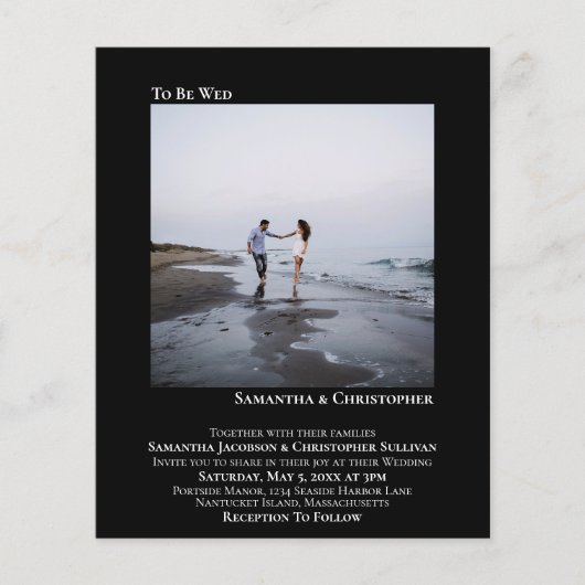 ミニマリストフォトブラックBUDGET結婚式招待状 (正面)