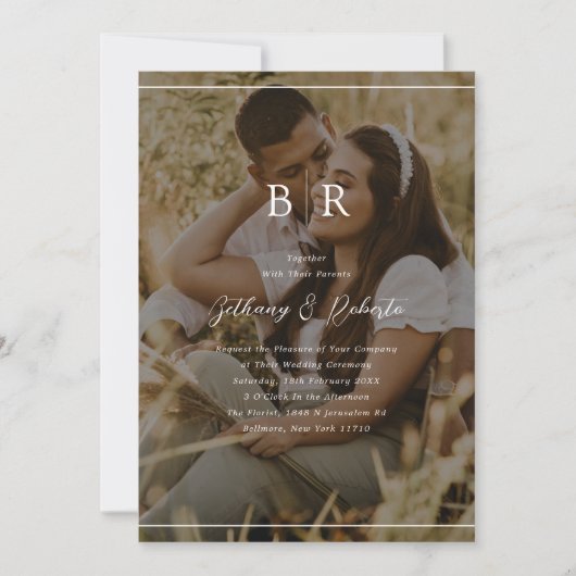 ミニマリストフォトモノグラム結婚式招待状 招待状 (正面)