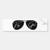 ミニマリストフライガールタイポグラフィ,アビエーターサングラス バンパーステッカー (正面)