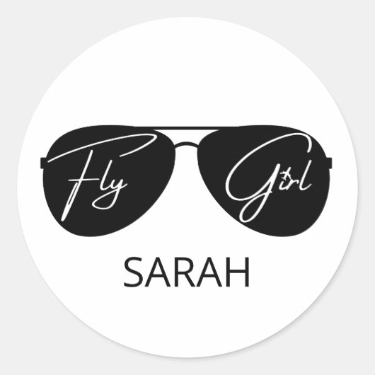ミニマリストフライガールタイポグラフィ,アビエーターサングラス ラウンドシール (正面)