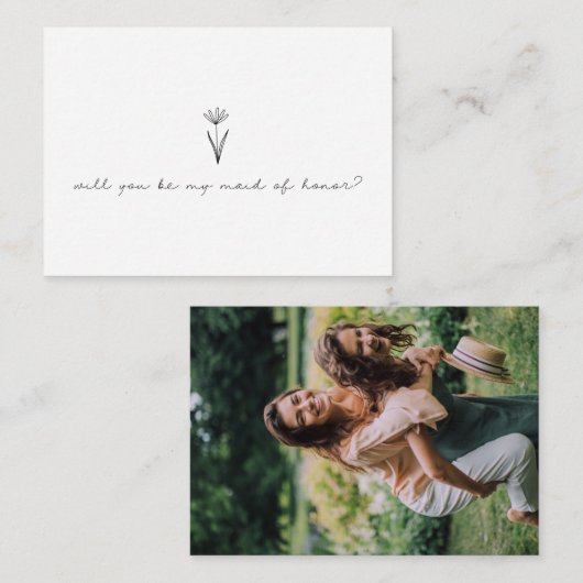 ミニマリストフラワービーマイメイド・オブ・オーナー(花嫁付き添い人)フルフォト ノートカード (正面/裏面)