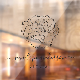 ミニマリストフラワーラインアートタイポグラフィイン黒 ウィンドウサイン