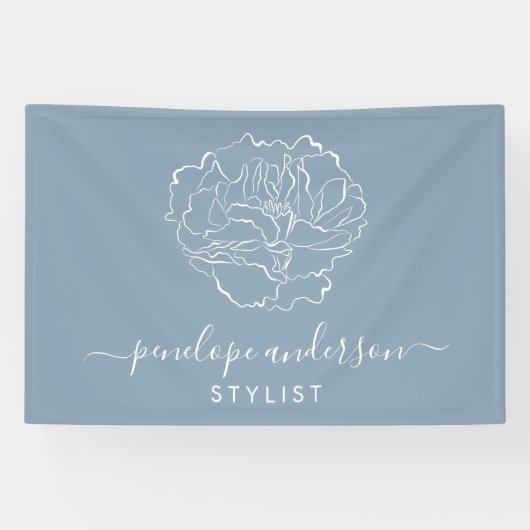 ミニマリストフラワーラインアートタイポグラフィダスティブルー 横断幕 (横)