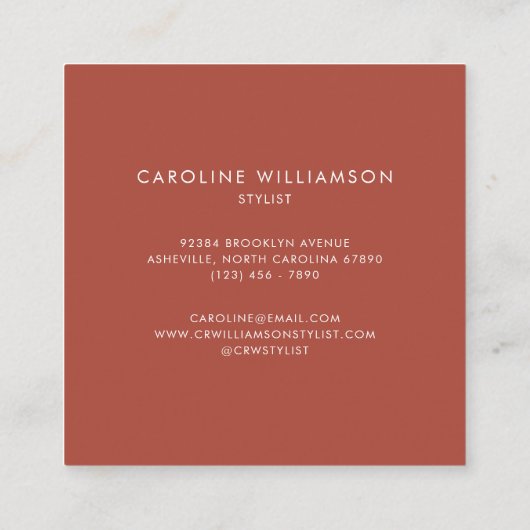 ミニマリストフラワーラインアートタイポグラフィテラコッタ スクエア名刺 (裏面)