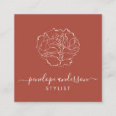 ミニマリストフラワーラインアートタイポグラフィテラコッタ スクエア名刺 (正面)