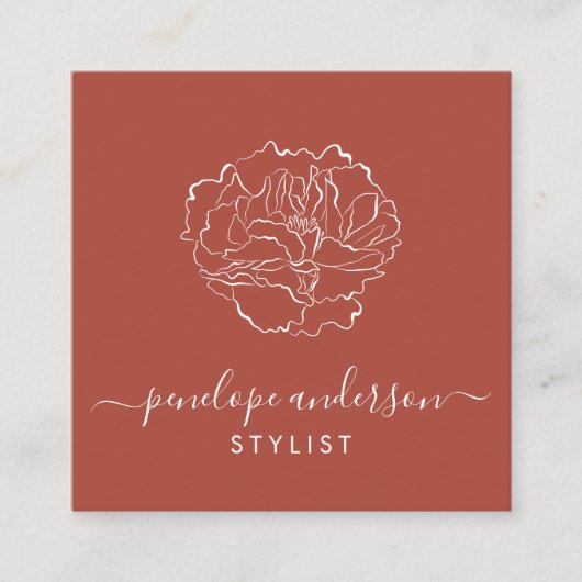 ミニマリストフラワーラインアートタイポグラフィテラコッタ スクエア名刺 (正面)