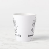 ミニマリストフラワーラインスケッチ名前をカスタムする カフェラテマグ (正面)