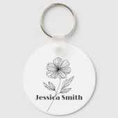 ミニマリストフラワーラインスケッチ名前をカスタムする キーホルダー (裏面)