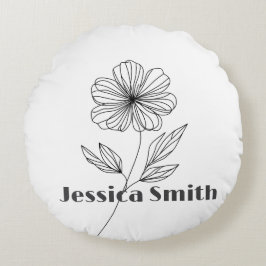 ミニマリストフラワーラインスケッチ名前をカスタムする ラウンドクッション