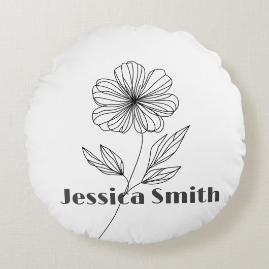 ミニマリストフラワーラインスケッチ名前をカスタムする ラウンドクッション (正面)