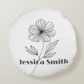 ミニマリストフラワーラインスケッチ名前をカスタムする ラウンドクッション (裏面)
