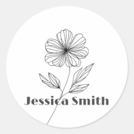 ミニマリストフラワーラインスケッチ名前をカスタムする ラウンドシール