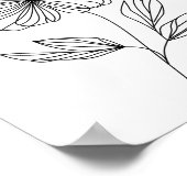 ミニマリストフラワーラインスケッチ白黒 ポスター (角)