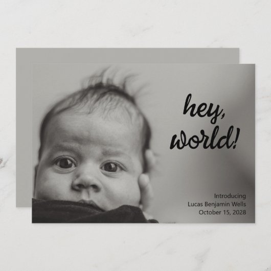 ミニマリストフルブリード生まれたばかりのベビーフォト誕生 案内状 (正面/裏面)