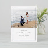 ミニマリストフレームフォトデイトシルバーを保存 箔招待状 (立ち正面)