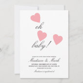 ミニマリストフローティングピンクハートベビーシャワー 招待状 (正面)