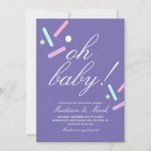 ミニマリストフローティング紫赤ちゃんシャワー 招待状 (正面)