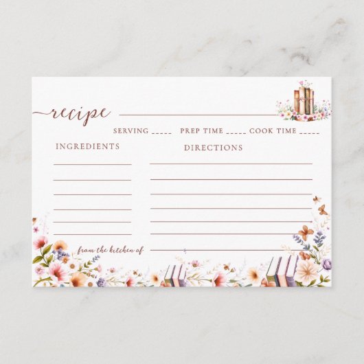 ミニマリストブックス&バタフライブライダルシャワーレシピ エンクロージャーカード (正面)