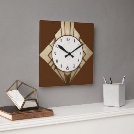 ミニマリストブラウンアールデコ幾何学的ダイヤモンド時計 スクエア壁時計