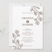 ミニマリストブラウンボタニカル結婚式招待状 招待状 (正面)