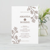 ミニマリストブラウンボタニカル結婚式招待状 招待状 (スタンド正面)