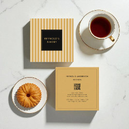 ミニマリストブラウン&ホワイトストライプベーカリーQRコード スクエア名刺