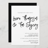 ミニマリストブラシスクリプト結婚白黒 招待状 (正面/裏面)