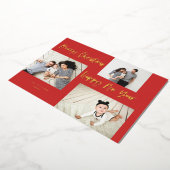 ミニマリストブラシスクリプト3コラージフォトレッド 箔シーズンカード (回転した状態)