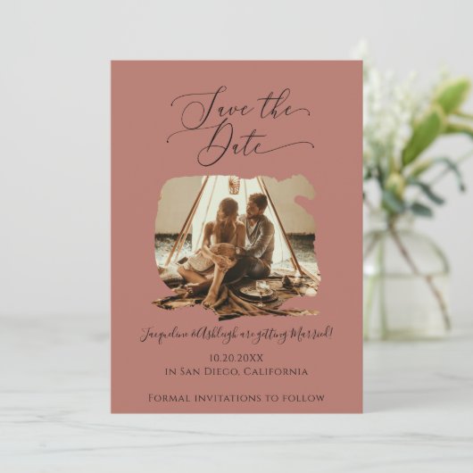 ミニマリストブラシストロークTerracotta写真 セーブザデート (スタンド正面)