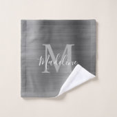 ミニマリストブラシ仕上げ金属銀グレーモノグラム バスタオルセット (ウォッシュタオル)