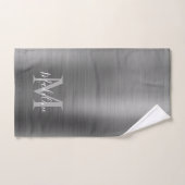 ミニマリストブラシ仕上げ金属銀グレーモノグラム バスタオルセット (ハンドタオル)