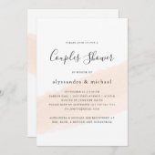 ミニマリストブラシ赤面ピンクストライプ色カップルのシャワー 招待状 (正面/裏面)