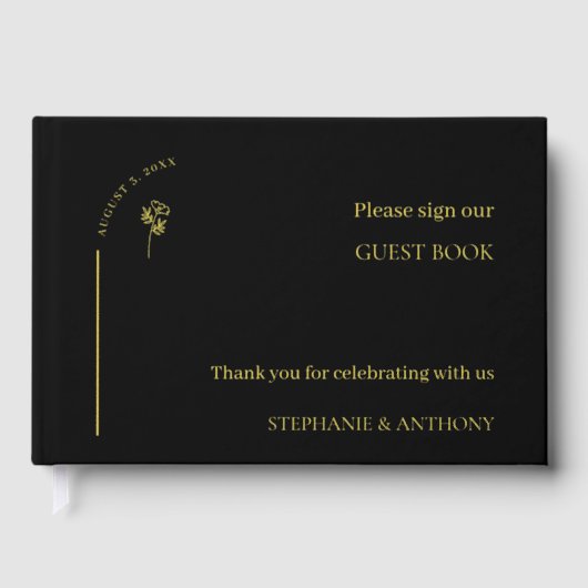 ミニマリストブラックと金ゴールドのArch Wildflower 結婚's ゲストブック (正面)