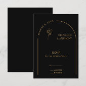 ミニマリストブラックと金ゴールドのArch Wildflower 結婚's 出欠カード (正面/裏面)